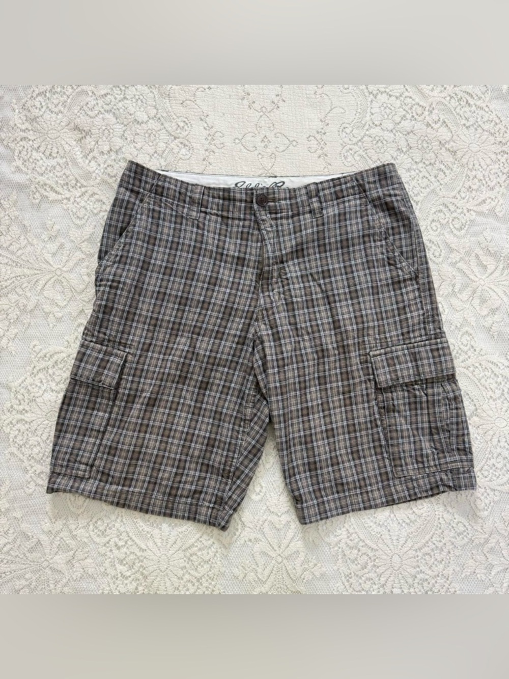 y2k skater grunge punk style plaid brown cargo jorts | men’s size 33